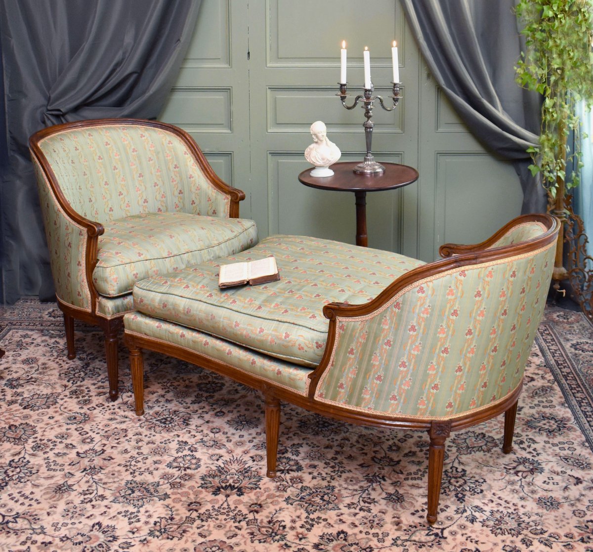 Gondola-shaped "duchesse Brisée" Chair, Louis XVI Period, 18th Century, Circa 1780, With Armrest And Footrest