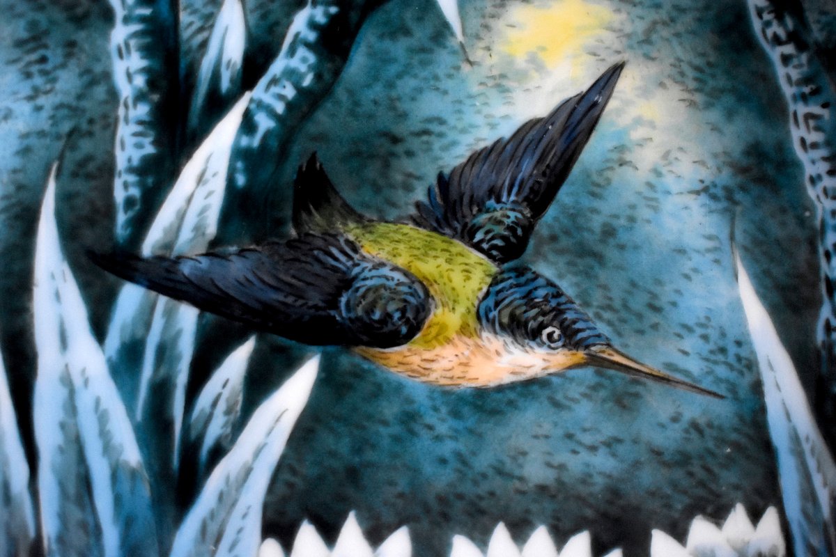 Pair Of Decorative Plates Featuring Kingfishers, Limoges Porcelain, Ateliers Pastaud-photo-1