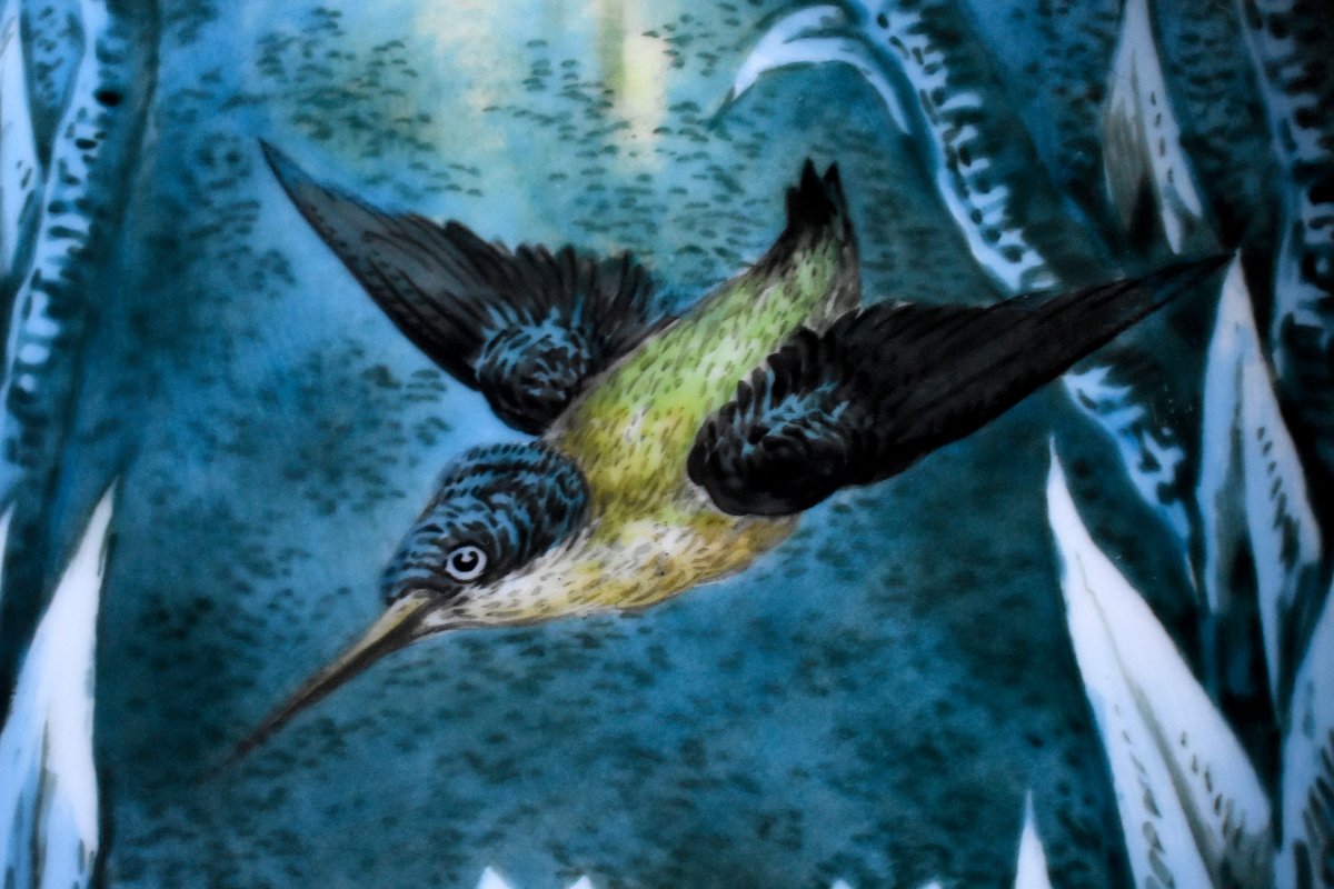 Pair Of Decorative Plates Featuring Kingfishers, Limoges Porcelain, Ateliers Pastaud-photo-5