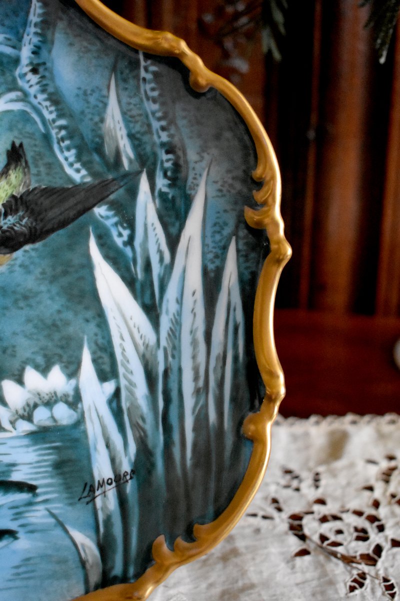 Pair Of Decorative Plates Featuring Kingfishers, Limoges Porcelain, Ateliers Pastaud-photo-6