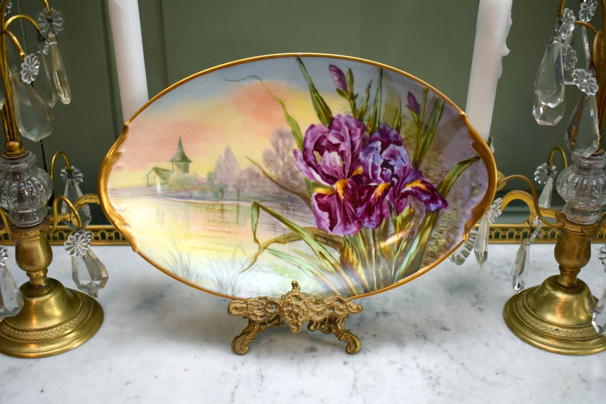 Plat Décoratif en Porcelaine de Limoges, Signé Jan, Décor aux Iris, Milieu XXème-photo-4