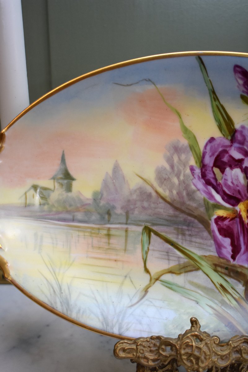Plat Décoratif en Porcelaine de Limoges, Signé Jan, Décor aux Iris, Milieu XXème-photo-4