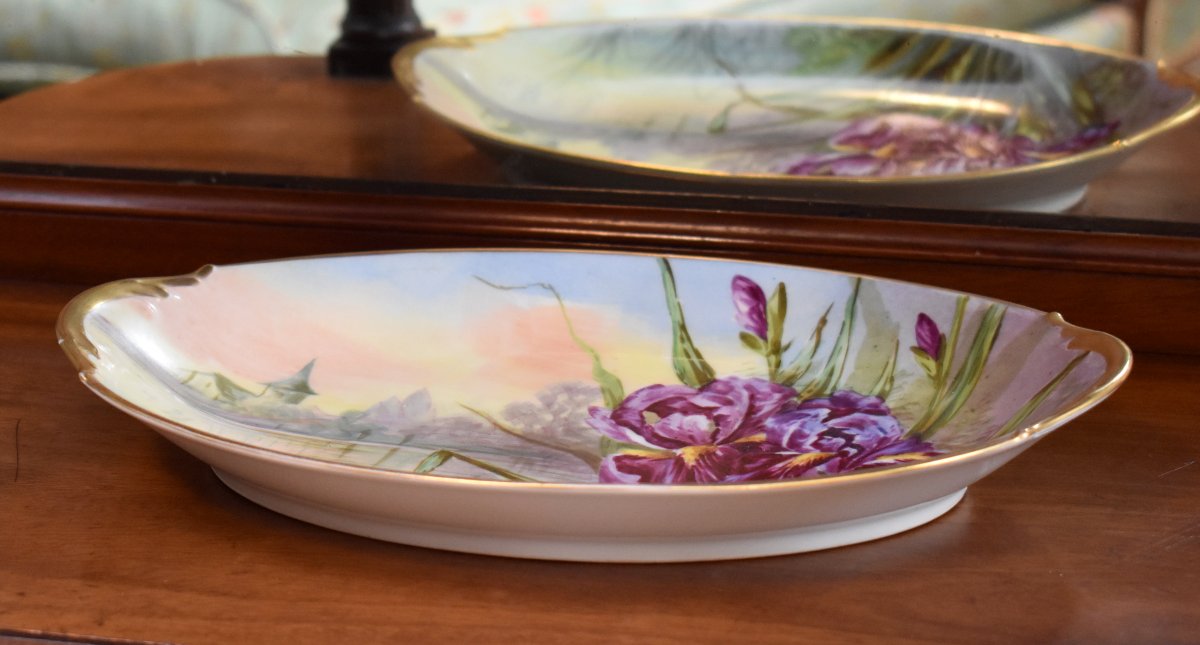 Plat Décoratif en Porcelaine de Limoges, Signé Jan, Décor aux Iris, Milieu XXème-photo-6