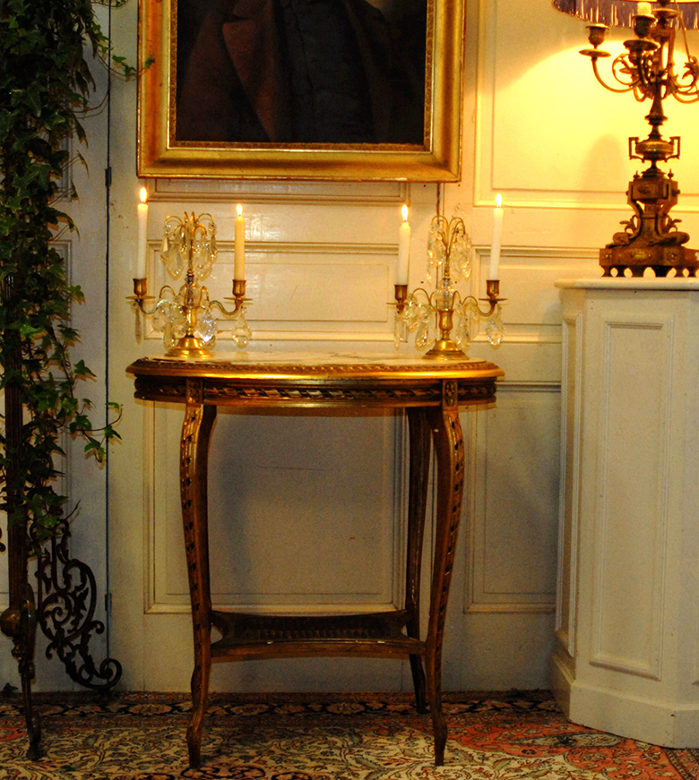 Pedestal In Golden Wood, Middle Table, Marble Top 1900-photo-1