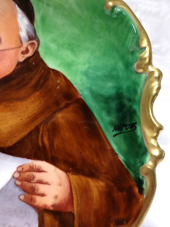  Limoges Hand Painted Porcelain, Monk Reading His Newspaper-photo-3