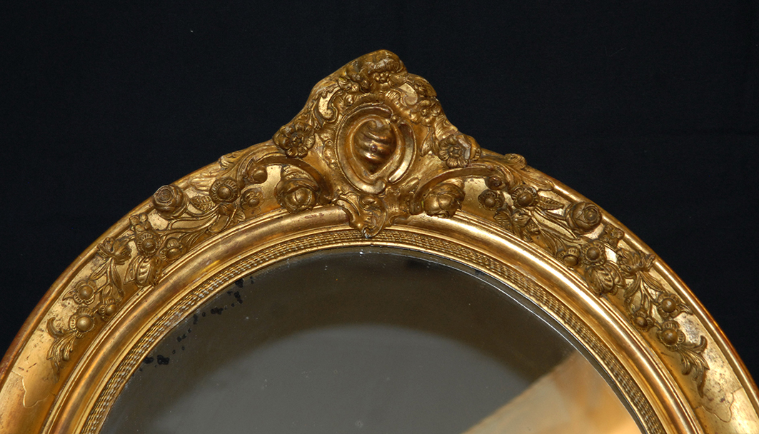 Miroir Ovale Dor&eacute;, XIX&egrave;me, D&eacute;cor De Fleurs-photo-2