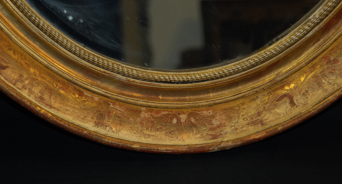 Miroir Ovale Dor&eacute;, XIX&egrave;me, D&eacute;cor De Fleurs-photo-3