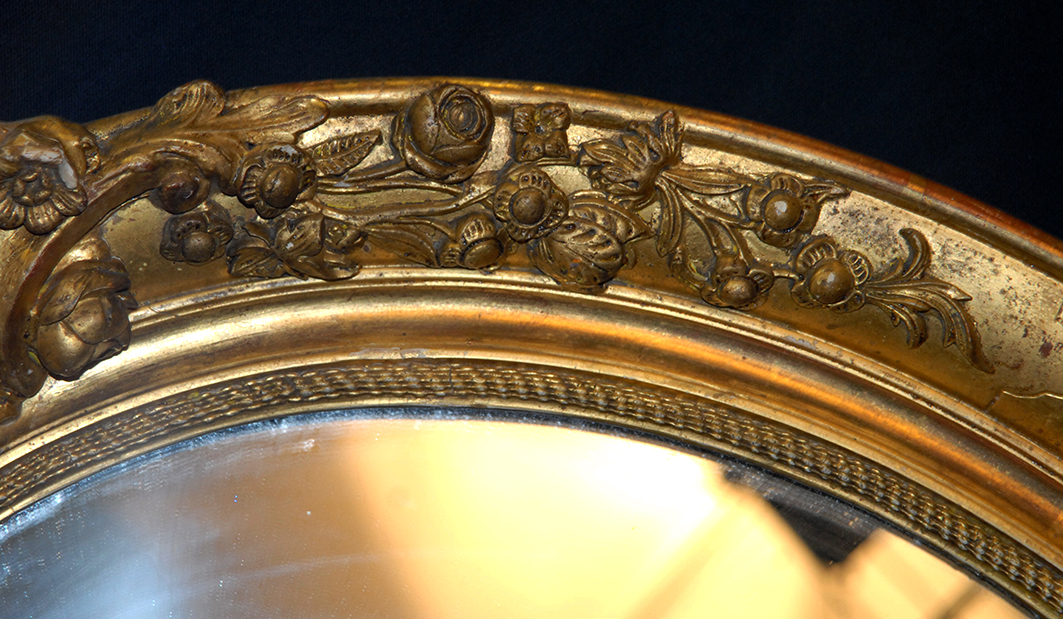 Miroir Ovale Dor&eacute;, XIX&egrave;me, D&eacute;cor De Fleurs-photo-4