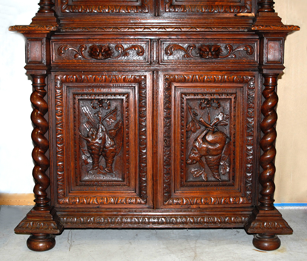 Hunting Relay Furniture, Buffet Two Corps Twisted And Carved, XIX Eme-photo-3