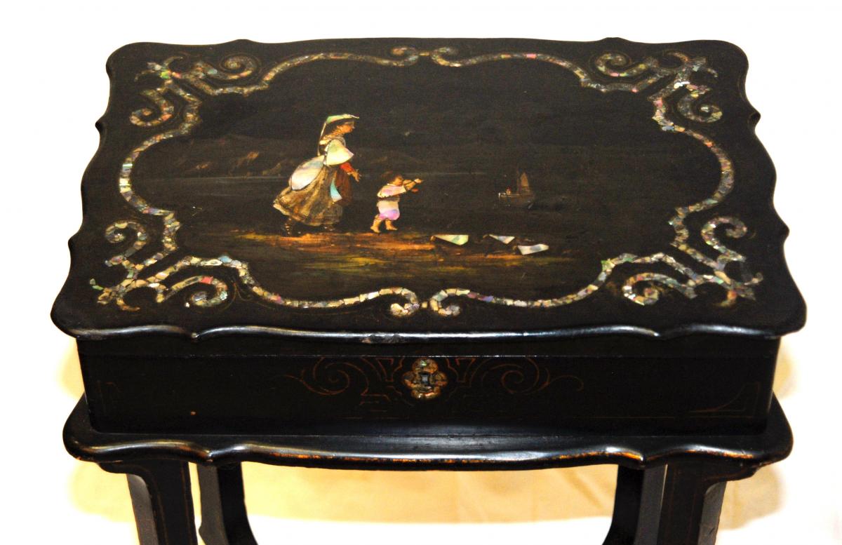 Worker Napoleon III Period In Blackened Wood And Inlaid Mother-of-pearl, XIX Eme-photo-3