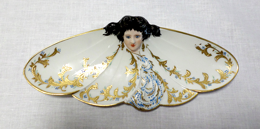 Vide Poche, Baguier En Porcelaine Peinte Main Avec Réhausse à La Pâte d'Or, Art Nouveau-photo-4