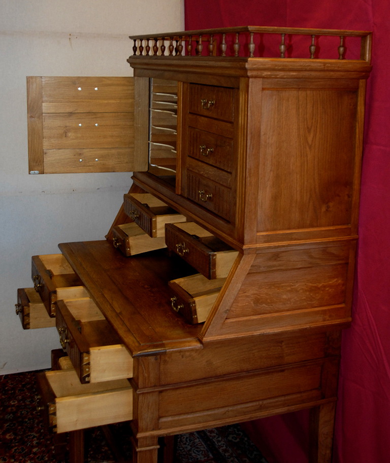 Bureau De Métier Et Son Tabouret, Meuble d'Atelier, Années 30-40, Chêne Massif-photo-6