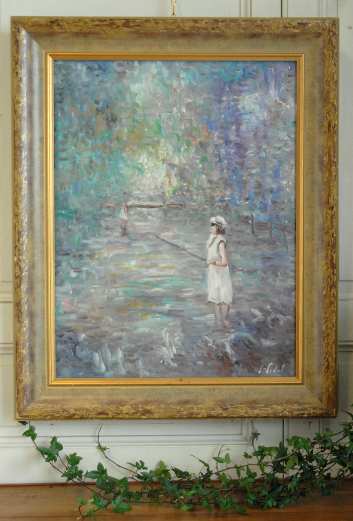 Vedal, "little Girls Fishing", Impressionist Taste, XXth