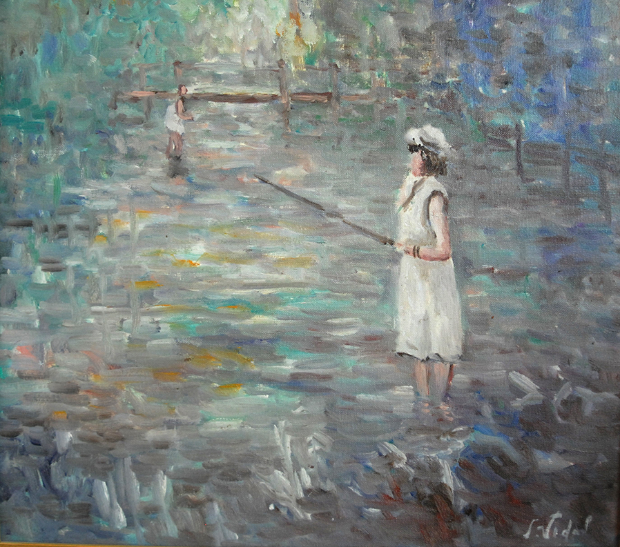 Vedal, "little Girls Fishing", Impressionist Taste, XXth-photo-2