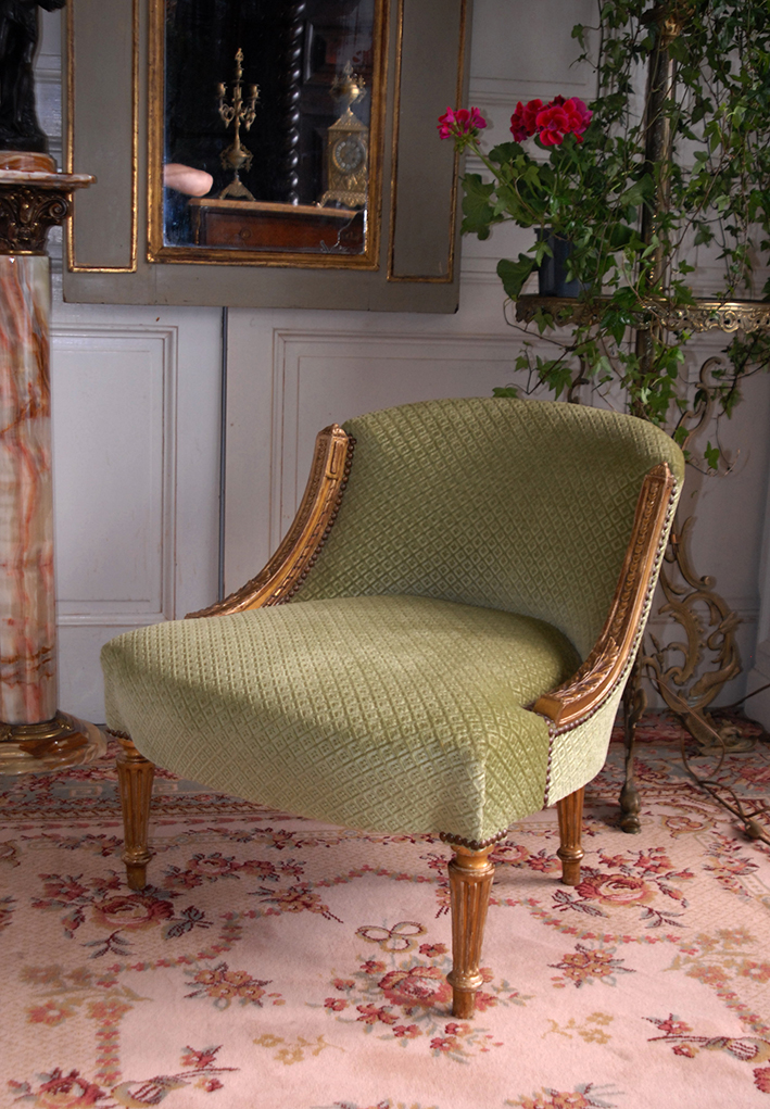 Gilded Wood Fireside Chair, Louis XVI Style, Epoque XIX-photo-3