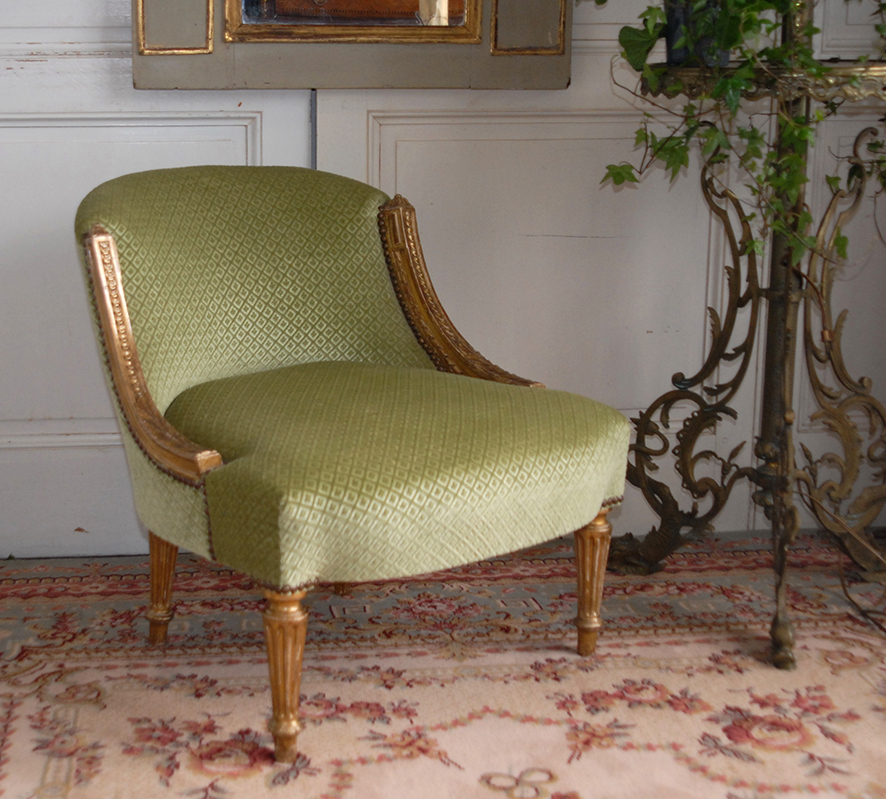 Gilded Wood Fireside Chair, Louis XVI Style, Epoque XIX-photo-4