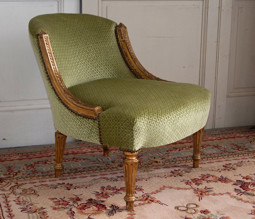 Gilded Wood Fireside Chair, Louis XVI Style, Epoque XIX-photo-1