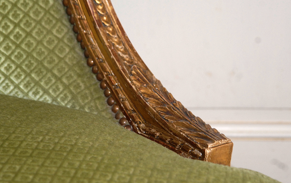 Gilded Wood Fireside Chair, Louis XVI Style, Epoque XIX-photo-3