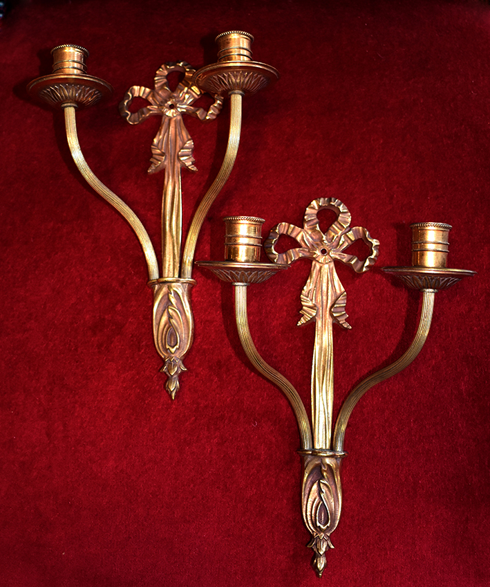 Paire d&#039;Appliques, Bougeoirs  en Bronze Dor&eacute; De Style Louis XVI-photo-8