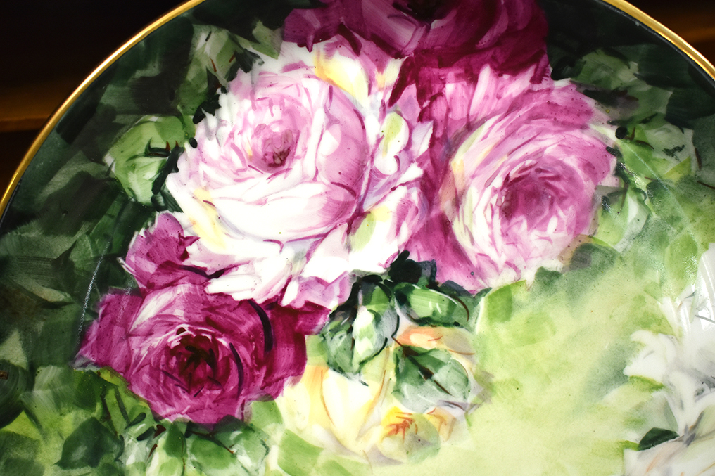 Plate With Roses, Porcelain Limoges, Hand Painted Decor, XXth-photo-2