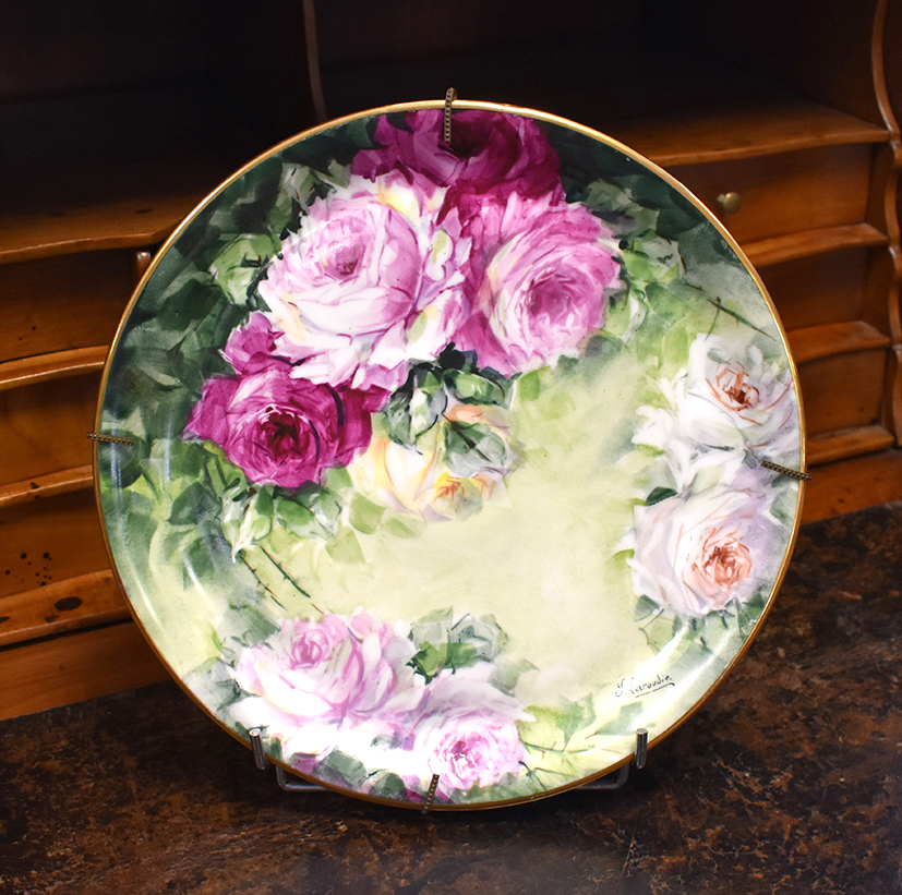 Plat Décoratif  Aux Roses,  Porcelaine De Limoges, Décor Peint Main, XXeme-photo-4