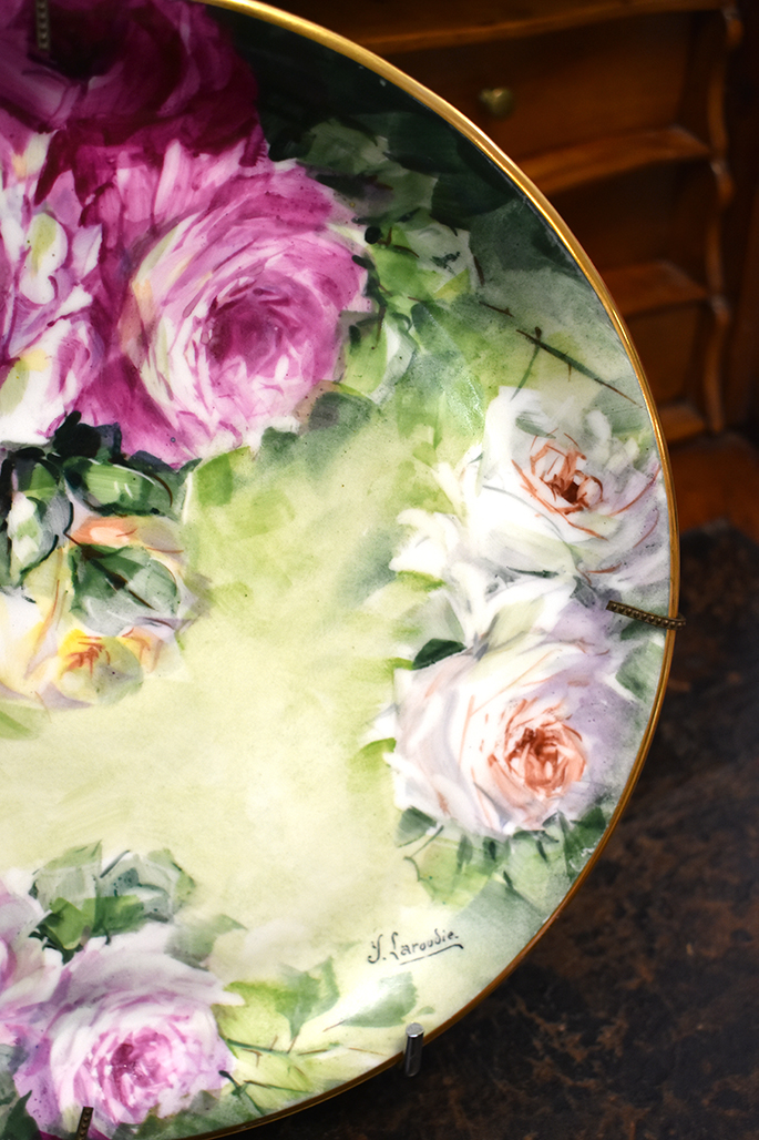 Plate With Roses, Porcelain Limoges, Hand Painted Decor, XXth-photo-1