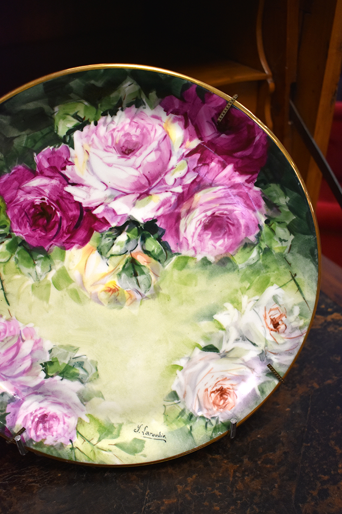 Plate With Roses, Porcelain Limoges, Hand Painted Decor, XXth-photo-5