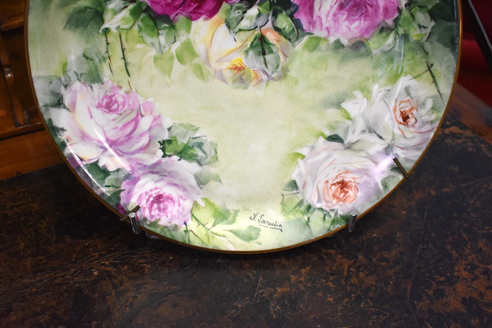 Plate With Roses, Porcelain Limoges, Hand Painted Decor, XXth-photo-7