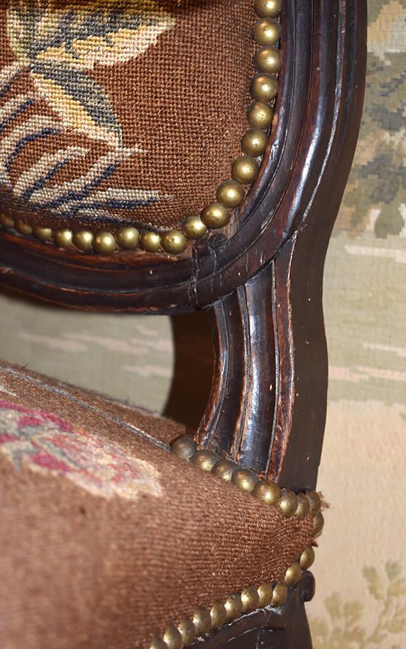 Armchair Louis XV Queen, Tapestry Au Petit Point, Epoque Eighteenth-photo-4