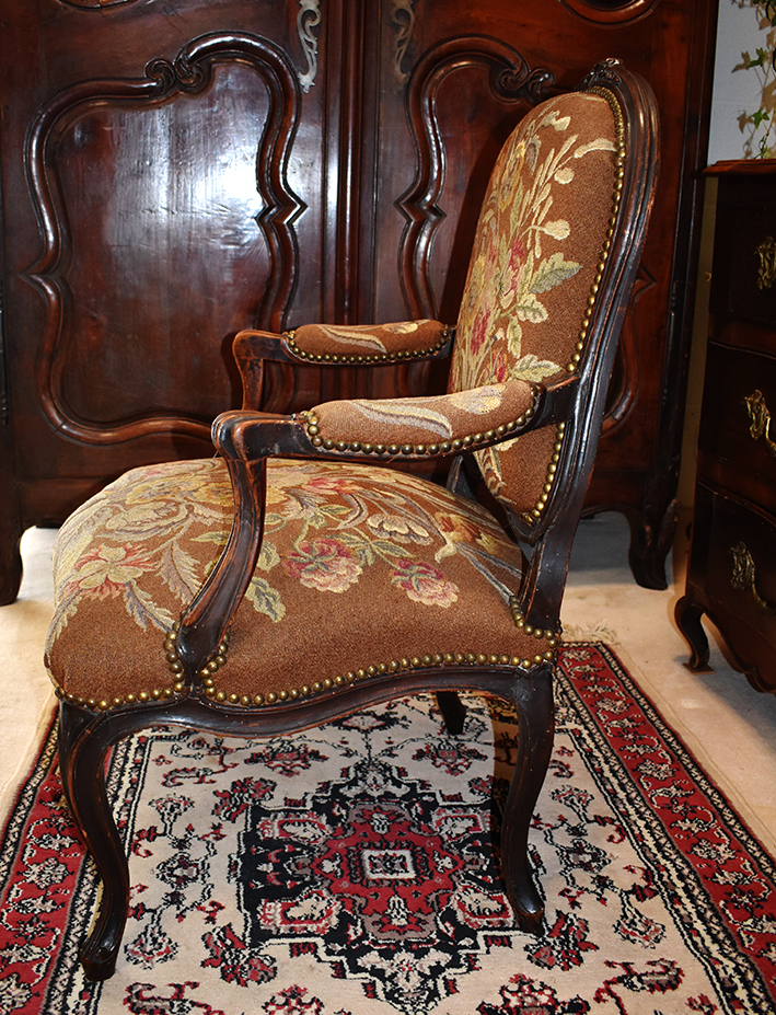 Armchair Louis XV Queen, Tapestry Au Petit Point, Epoque Eighteenth-photo-6