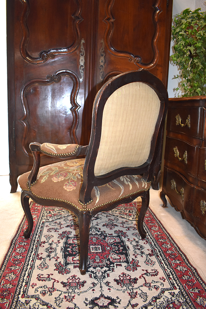 Armchair Louis XV Queen, Tapestry Au Petit Point, Epoque Eighteenth-photo-7