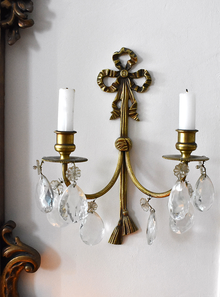 Pair Of Sconces, Candlesticks, Louis XVI Style, Gilt Bronze And Pendants-photo-2