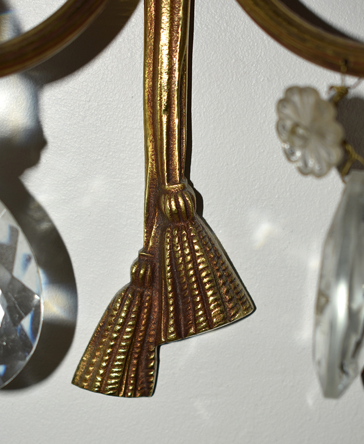 Pair Of Sconces, Candlesticks, Louis XVI Style, Gilt Bronze And Pendants-photo-7