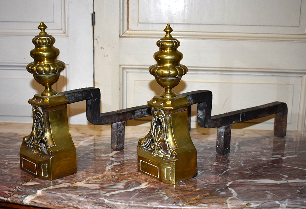 Pair Of Andirons Louis XVI Style Bronze, Epoque XIX-photo-2