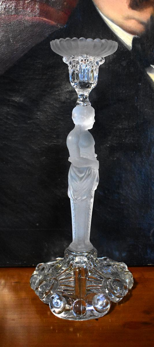 Pair Of Candlesticks In Atlantes, Glass And Crystal Frosted-photo-1