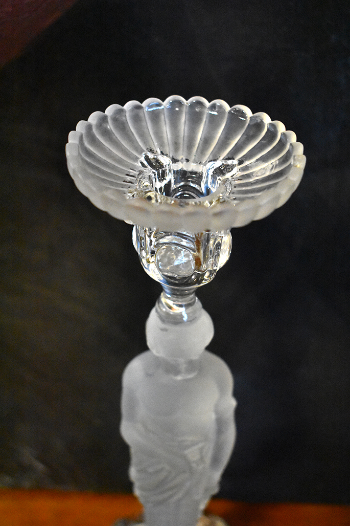 Paire De Bougeoirs Aux Atlantes, Verre Et Cristal Dépoli-photo-4