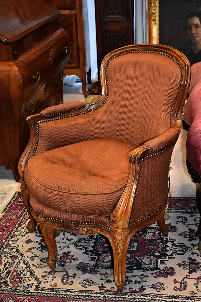 Bergère à Cinq Pieds, Fauteuil à 5 Pieds, Style Louis XV, Epoque XIXeme-photo-2