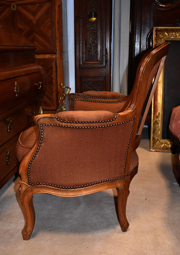 Bergère à Cinq Pieds, Fauteuil à 5 Pieds, Style Louis XV, Epoque XIXeme-photo-1