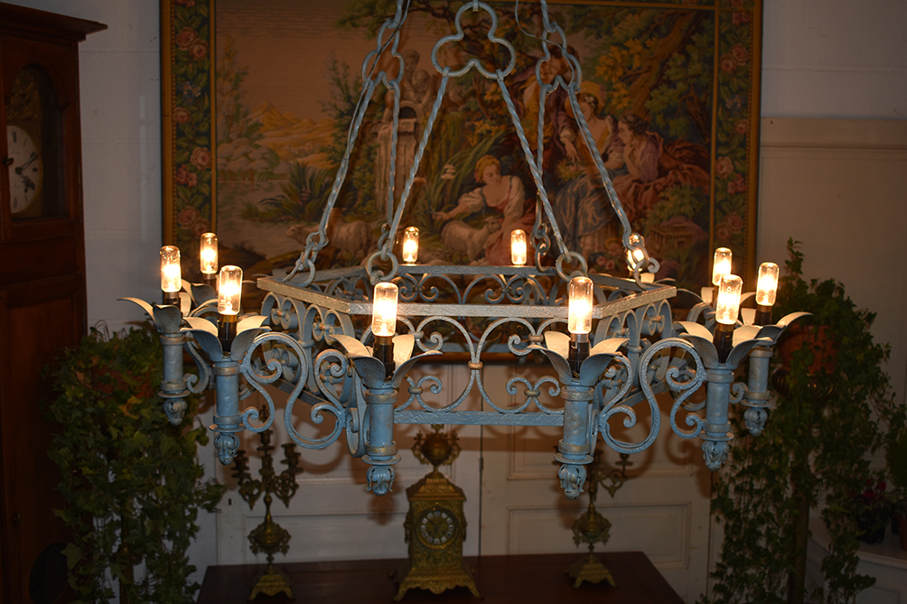 Large Wrought Iron Chandelier, 12 Lights, Neo Renaissance Style-photo-2