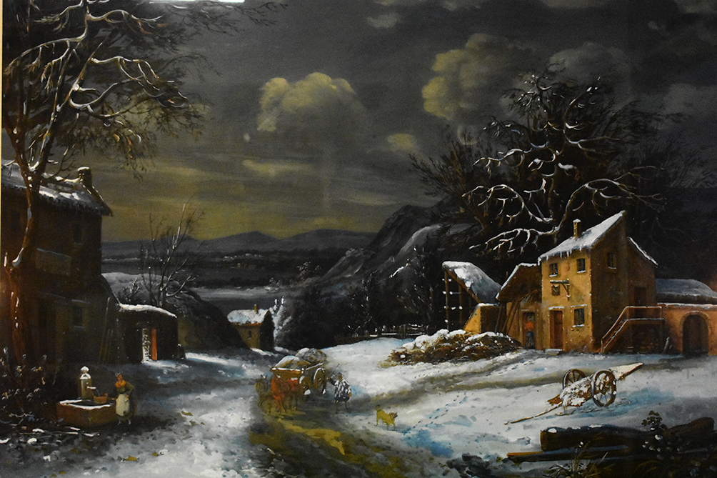 Ecole Du Nord, Paysage De Neige, Village, Gouache Sur Papier