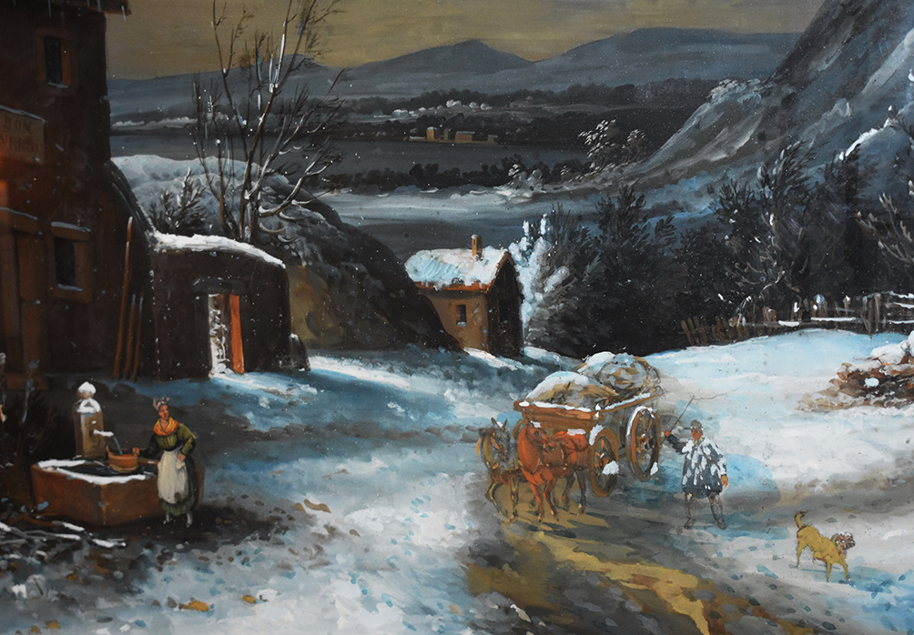 Ecole Du Nord, Paysage De Neige, Village, Gouache Sur Papier-photo-2