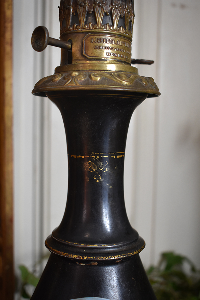 Pair Of Napoleon III Oil Lamp, Decor Fully Hand Painted, XIXth-photo-6