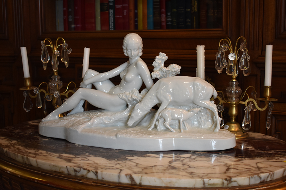 Bohumil Rezl ( 1899-1963), Grand Groupe En Porcelaine Blanche, Sculpture  Art Deco, Nu Feminin-photo-8