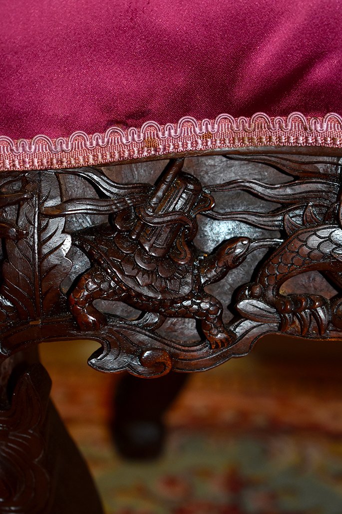 Carved Wooden Chair, Tonkin Armchair, Indochina, Dragons Decor-photo-6