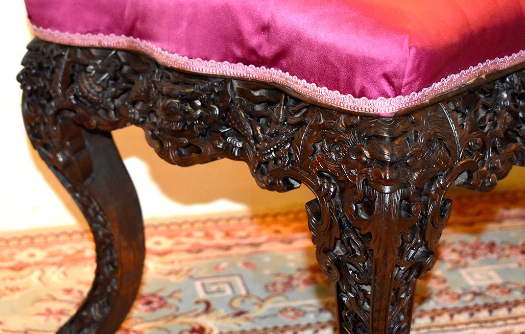 Carved Wooden Chair, Tonkin Armchair, Indochina, Dragons Decor