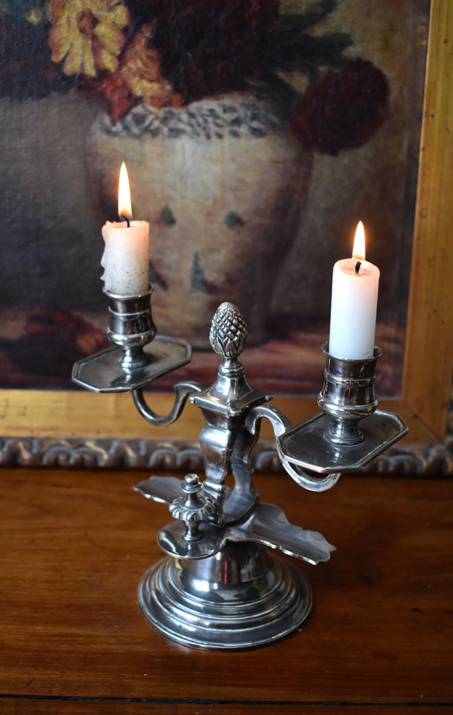 Candlestick With Two Lights In Silver Metal, Louis XVI Style-photo-4