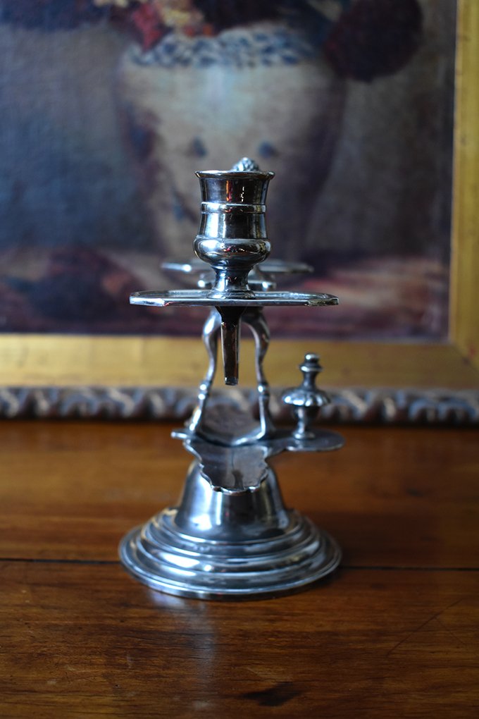 Candlestick With Two Lights In Silver Metal, Louis XVI Style-photo-3