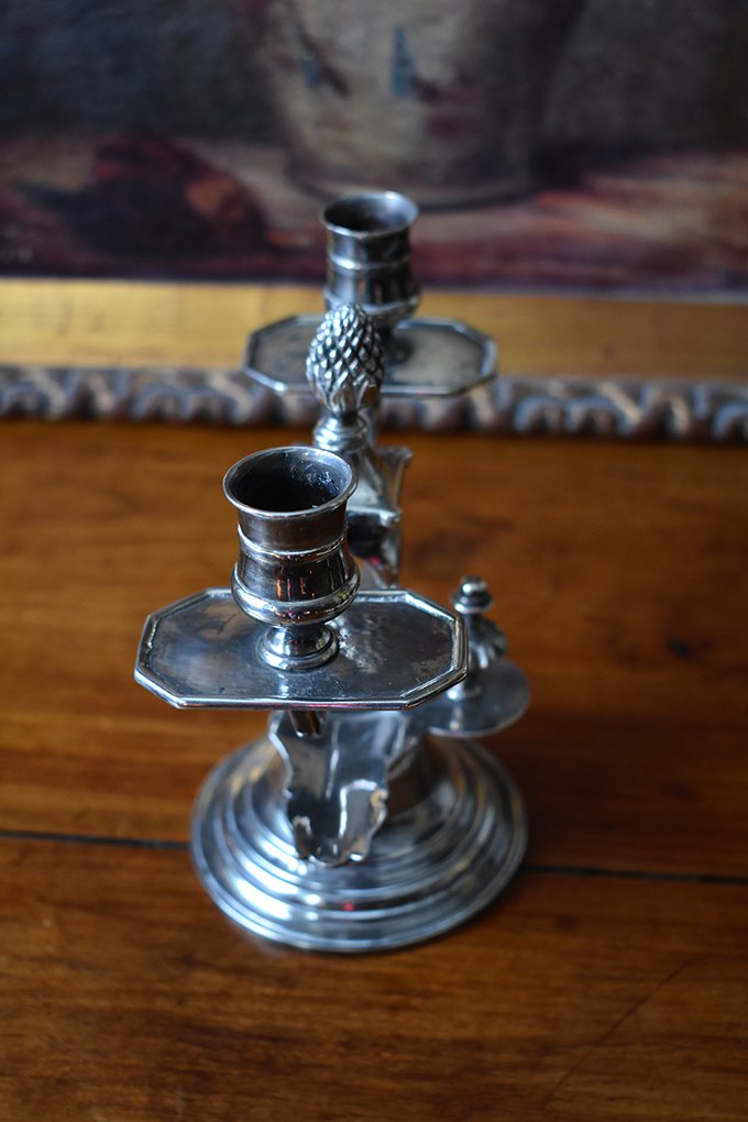 Candlestick With Two Lights In Silver Metal, Louis XVI Style-photo-4