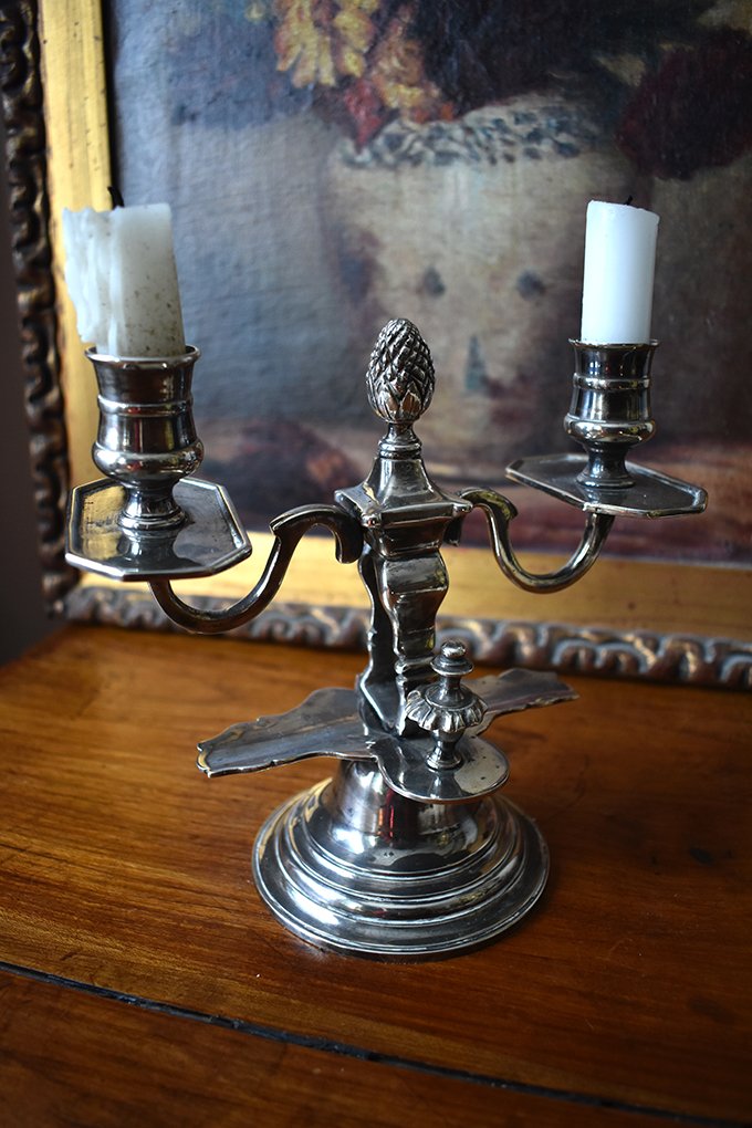 Candlestick With Two Lights In Silver Metal, Louis XVI Style-photo-8