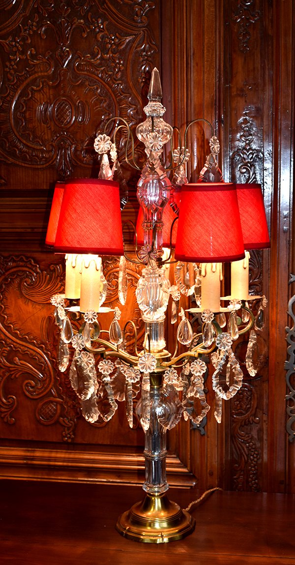  Très Grande Girandole de Style Louis XV / Rocaille ,( Hauteur 74 cm) Eclairant à Cinq Feux, Pampilles Cristal.-photo-4